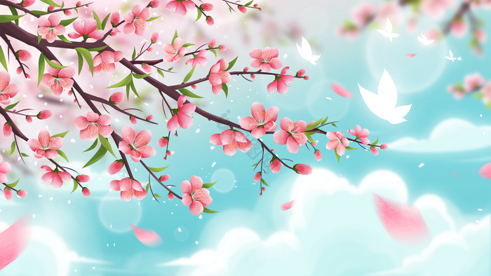 妙笔生花桃花朵朵开春天春暖花开插画