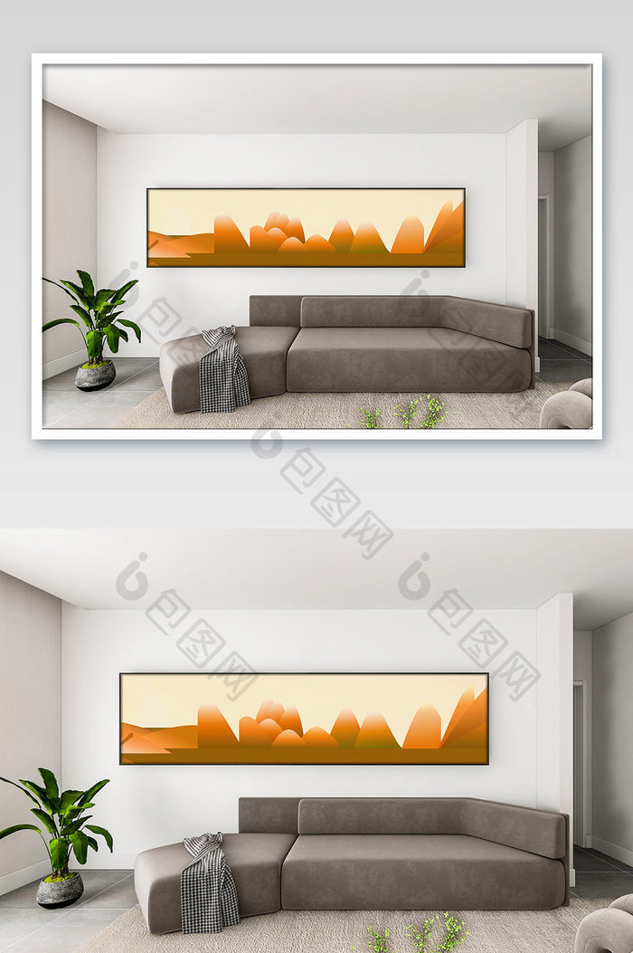 现代极简风格沙发背景墙横幅装饰画样机