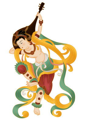 敦煌反弹琵琶人物壁画插画