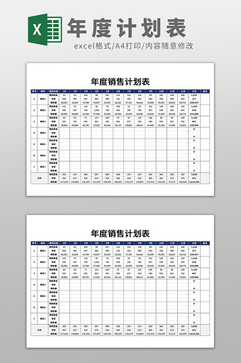 企业年度销售计划表Excel模板图片