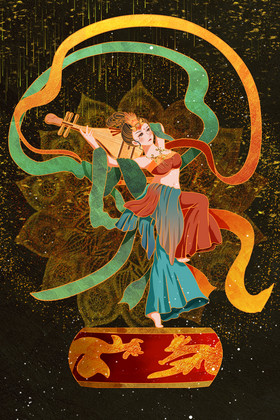 敦煌反弹琵琶仙女美女插画