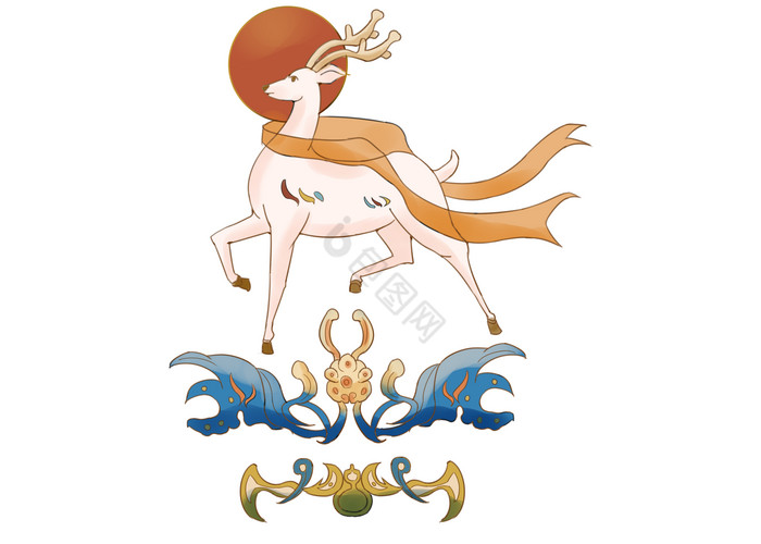 敦煌神话彩带神鹿壁画图片