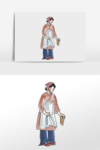 水墨古代农妇女人