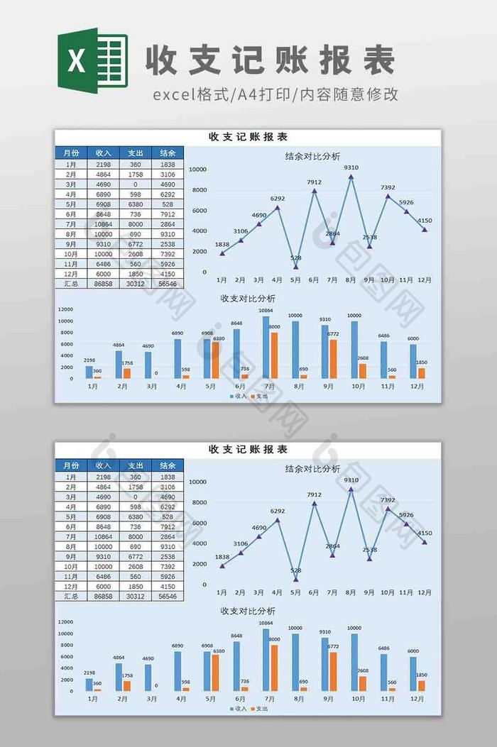 收支记账报表Excel模板