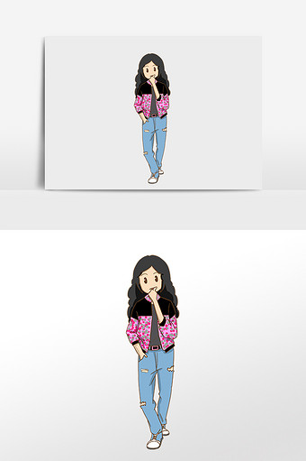 卡通手绘春装展示女孩