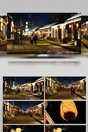 烟台老街所城里明亮的灯光和稀疏的路人图片