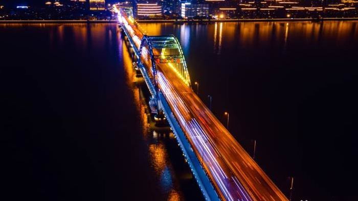 震撼4K航拍延时俯瞰杭州复兴大桥车流