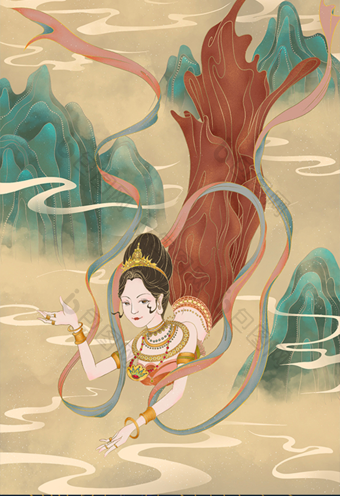 敦煌飞天仙女中国风女子敦煌插画图片-包图网