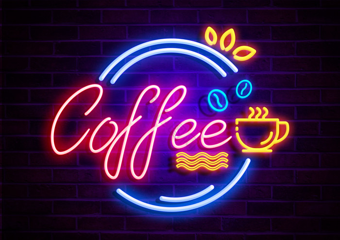 咖啡店荧光霓虹字图片