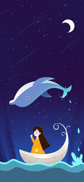 蓝色梦幻海豚唯美励志手机壁纸