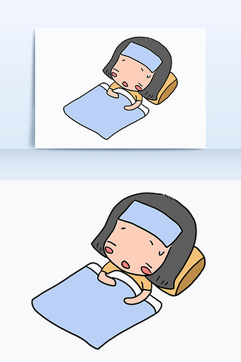 卡通可爱小女孩感冒生病静态表情包手机配图