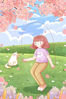 男孩儿童节跳绳教学楼卡通男孩体育运动跳绳动图gif夸张人物跳绳女孩