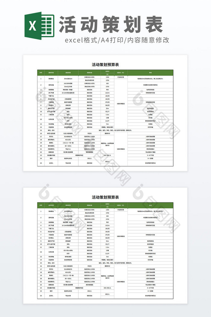 活动策划方案活动预算表Excel模板