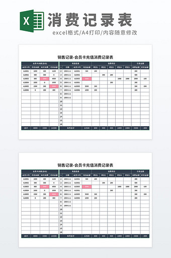 会员卡充值消费记录表销售记录表模板图片