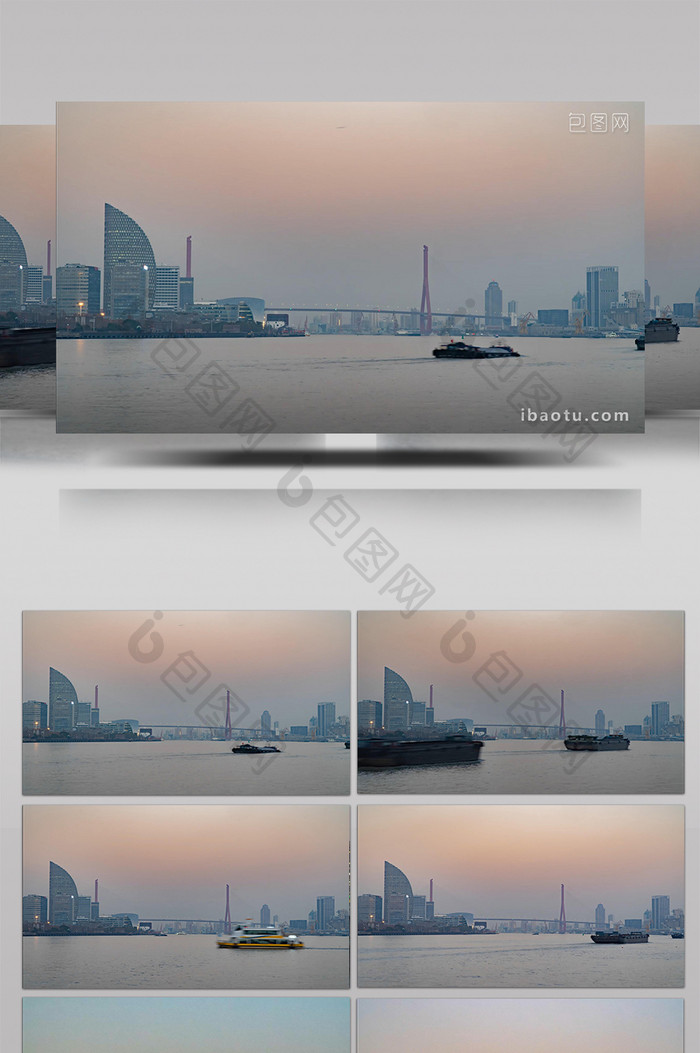 8k上海杨浦大桥日转夜黄浦江船流延时摄影