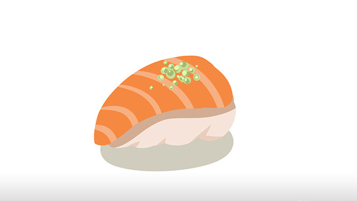 简单扁平画风食物类三文鱼握寿司mg动画