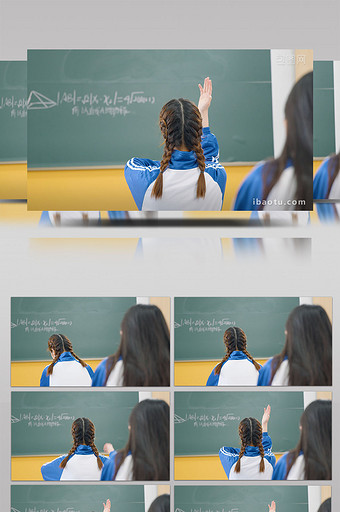 4k女生上课举手回答问题背影实拍图片