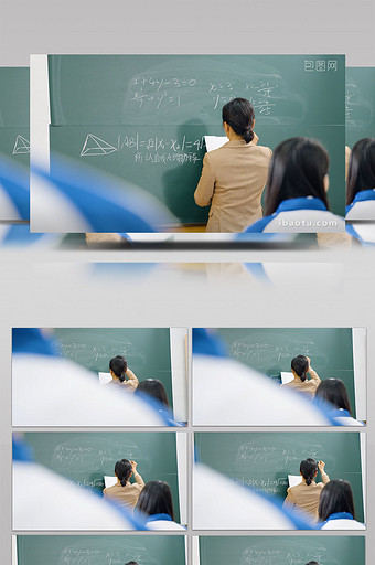 4k老师在黑板上写题目背影实拍图片