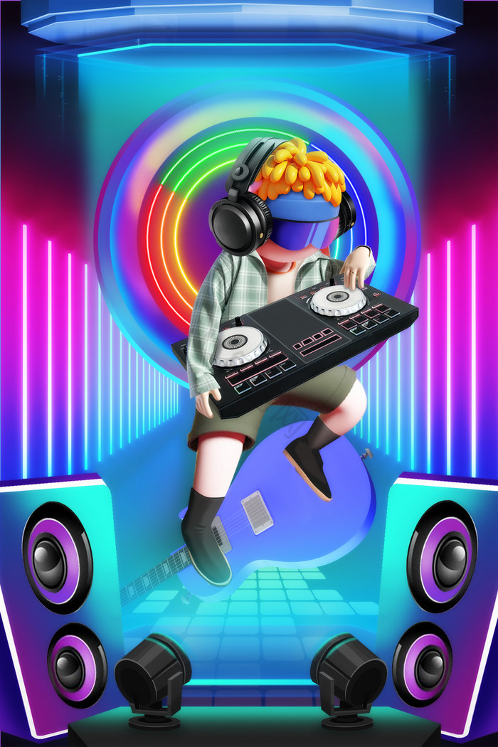 电音夜店DJ音乐插画图片