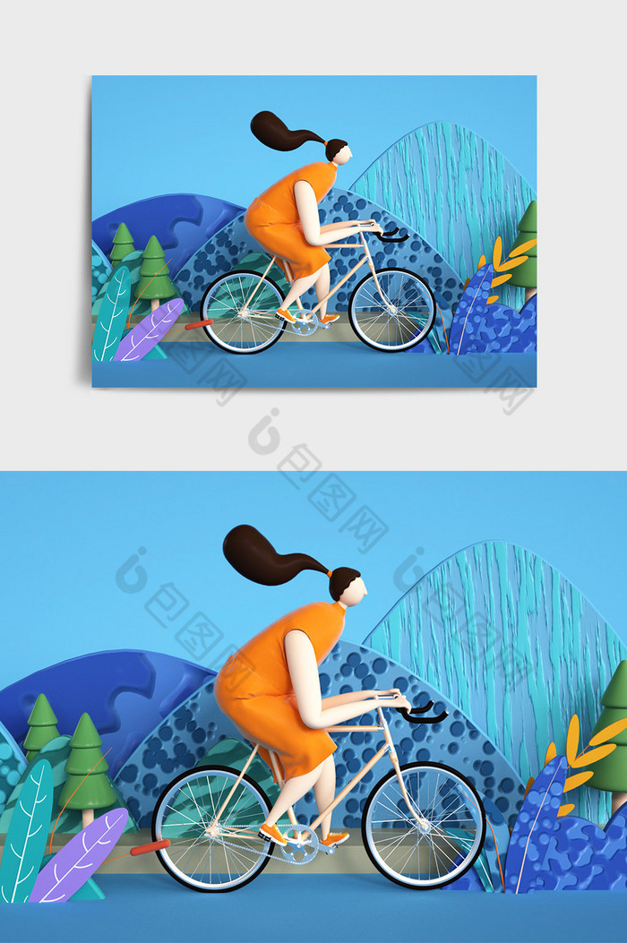 彩色C4D卡通风格运动骑行主题IP形象图片图片