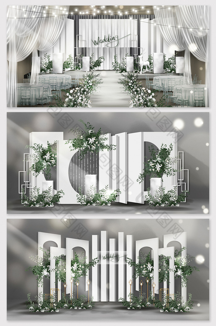 现代简约白绿韩系婚礼效果图图片图片