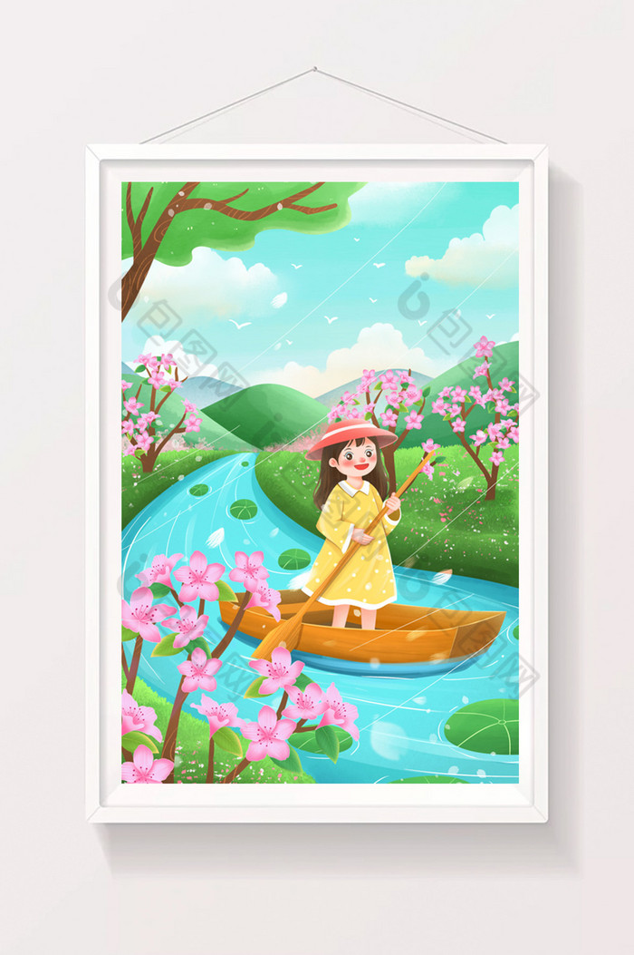 立夏小满杜鹃花开划船旅行插画图片图片
