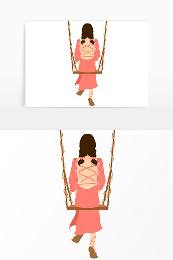 夏季荡秋千女孩背影