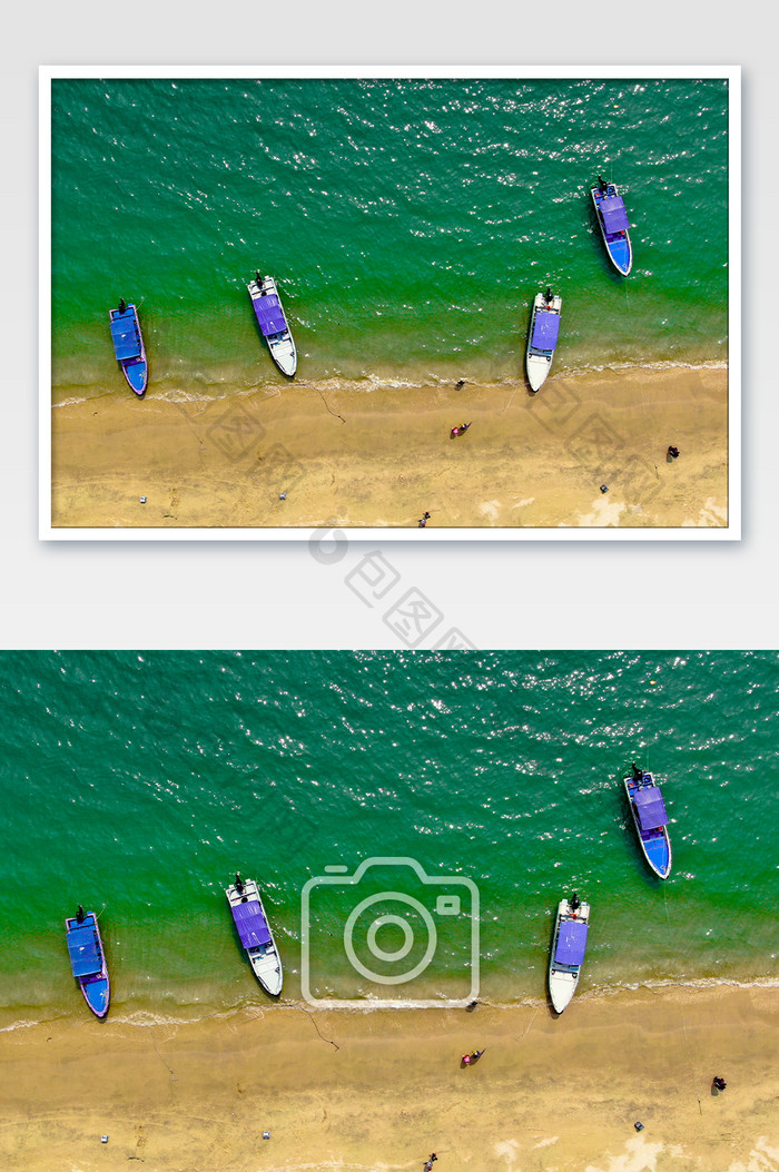 俯拍沙滩游船摄影图片