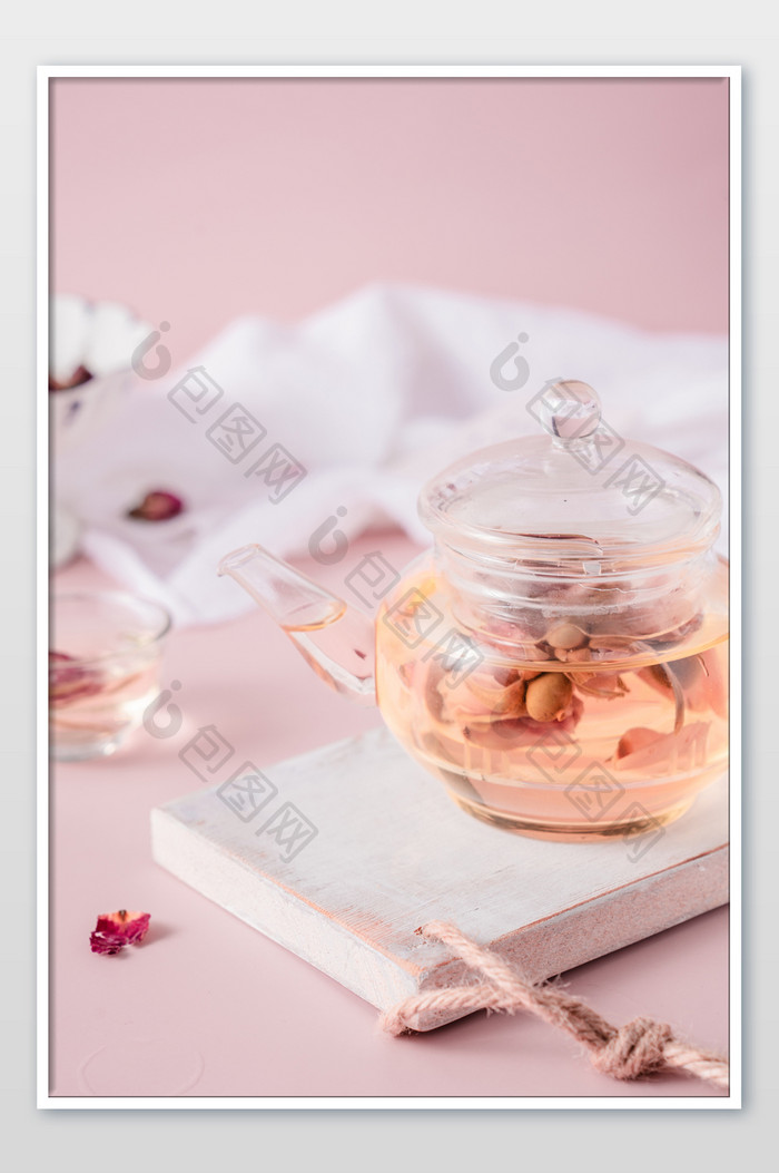 粉色玫瑰花茶泡茶茶壶摄影图