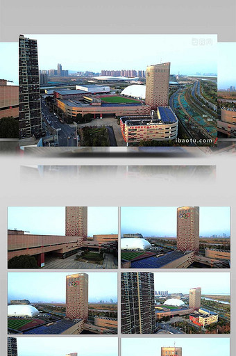 4K航拍南京市体育训练中心江北新区地标图片