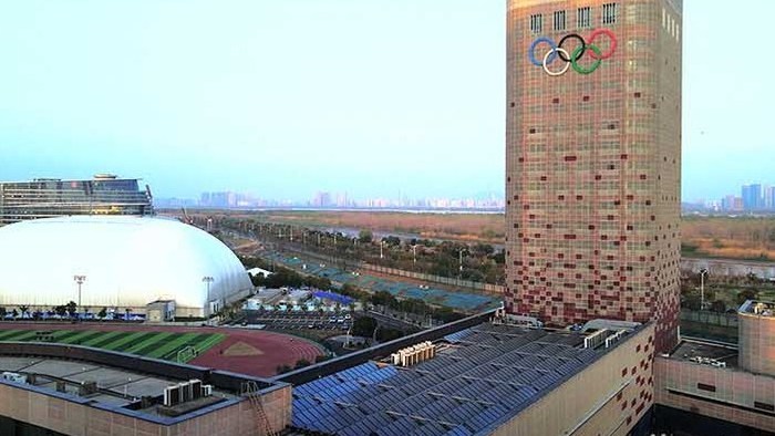 4K航拍南京市体育训练中心航拍江北新区