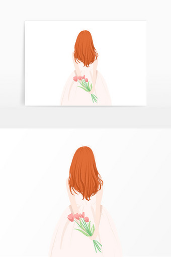 手绘夏季清新女孩背影