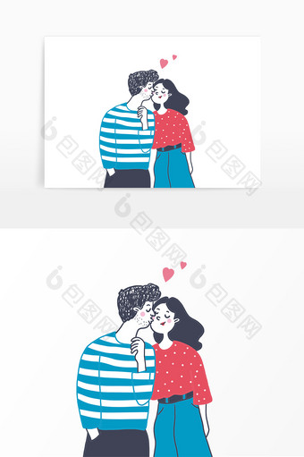 卡通手绘浪漫接吻情侣图片