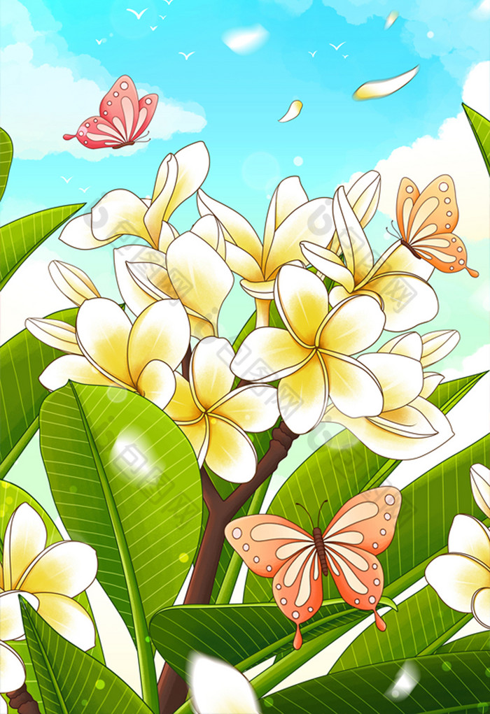 鸡蛋花春暖花开春天妙笔生花插画