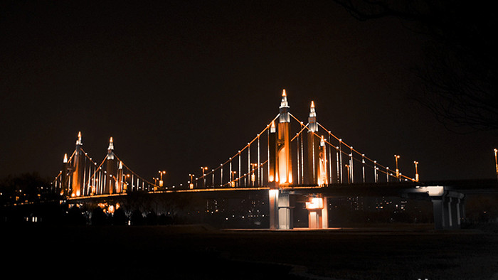 实拍黑金城市夜景大桥公园路灯楼宇4K视频
