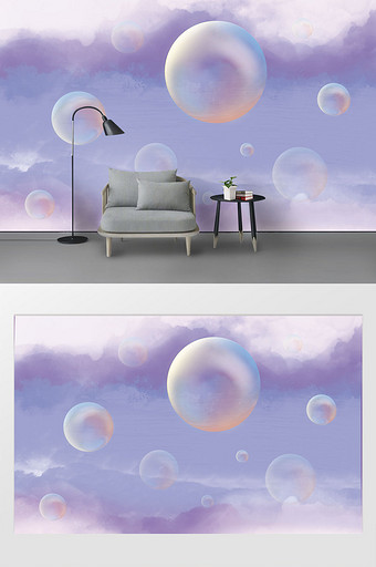 紫色梦幻空中泡沫背景墙图片