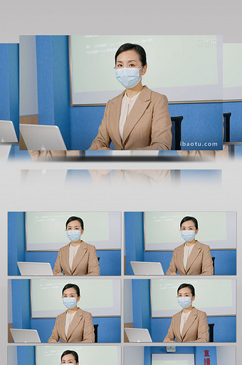 4k直播间戴口罩讲课办公的老师实拍图片