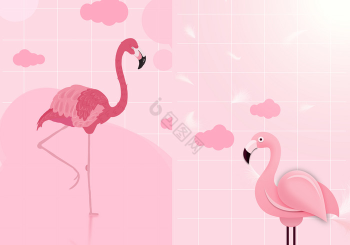 粉色火烈鸟云朵少女浪漫可爱网红店装饰画图片