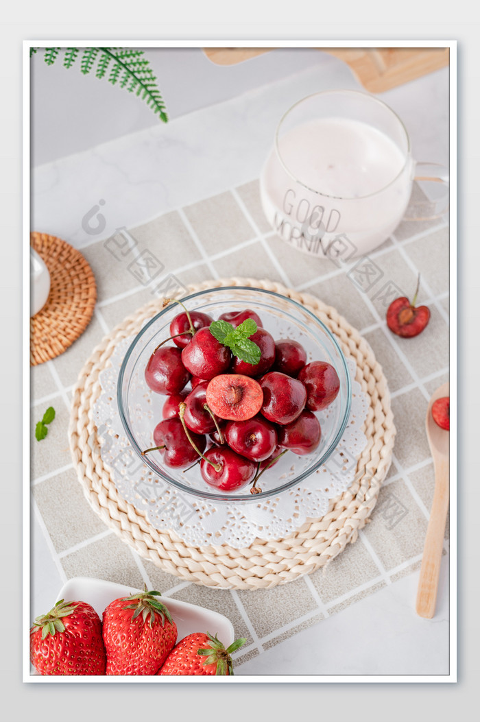 美食食品车厘子草莓酸奶摄影图图片图片