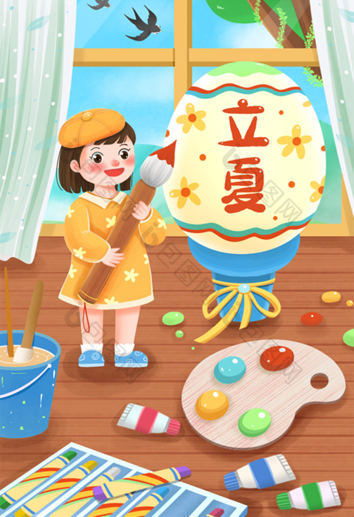 夏天立夏习俗画鸡蛋插画图片