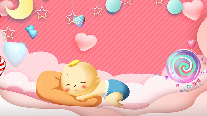 4K粉色婴儿可爱卡通背景视频AE模板