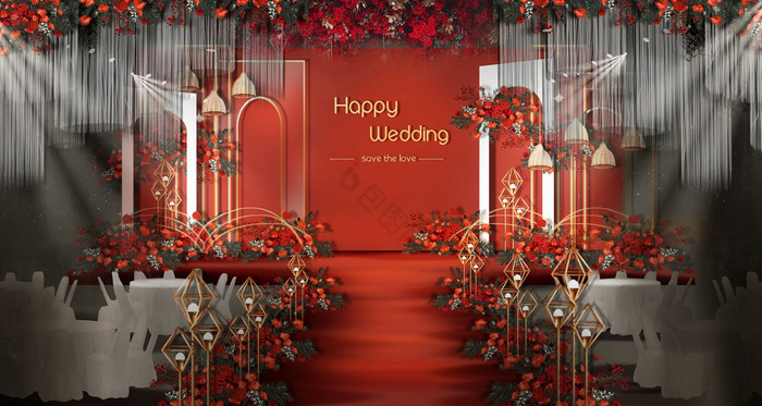 红白现代简约主题婚礼效果图图片