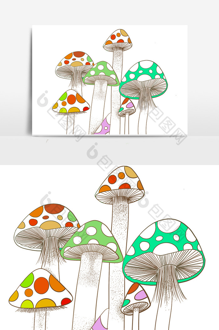 手绘卡通糖果色蘑菇元素