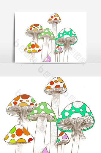 手绘卡通糖果色蘑菇元素图片