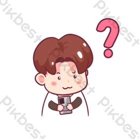 卡通小男孩玩手机疑问表情包动图gif