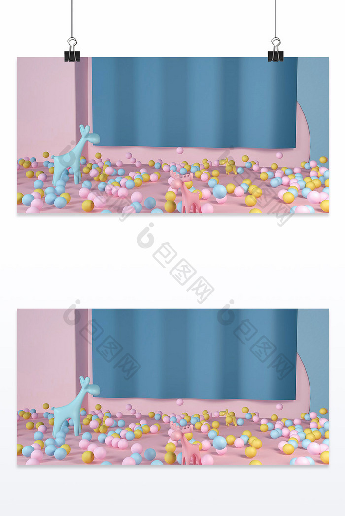 可爱粉色系C4D建模电商节日促销海报背景