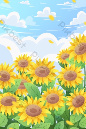 向日葵花父亲节向日葵花海里的爸爸和女儿妙笔生花向日葵葵花插画青铜