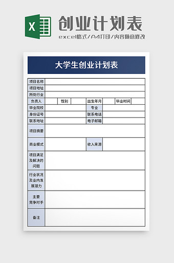 创业计划表excel模板图片