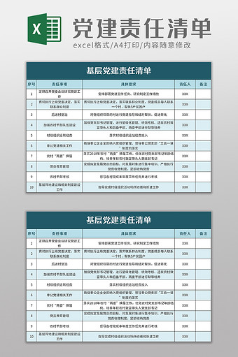 基层党建责任清单excel模板图片