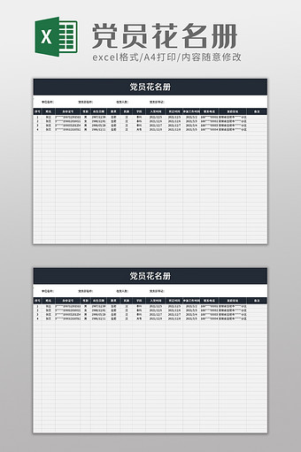 党员花名册excel模板图片